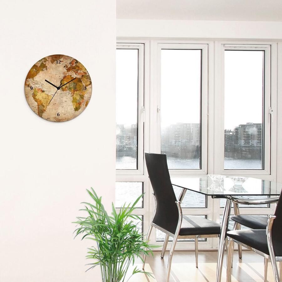 Artland Wandklok Wereldkaart optioneel verkrijgbaar met kwarts- of radiografisch uurwerk geruisloos zonder tikkend geluid - Foto 5