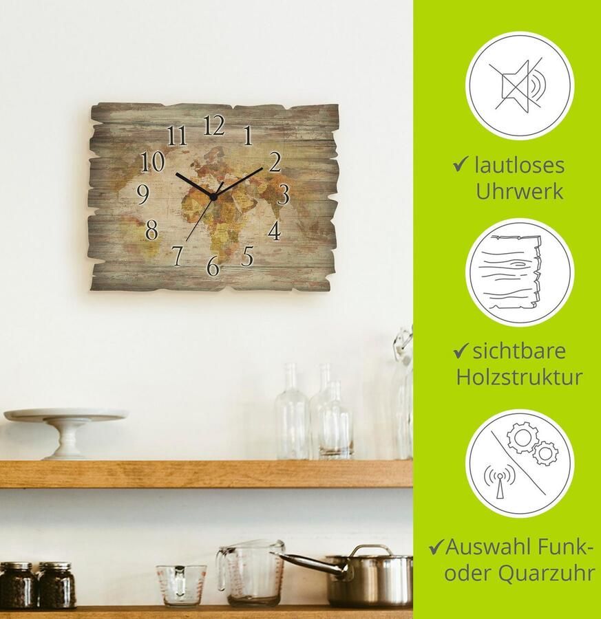 Artland Wandklok Wereldkaart optioneel verkrijgbaar met kwarts- of radiografisch uurwerk geruisloos zonder tikkend geluid - Foto 6