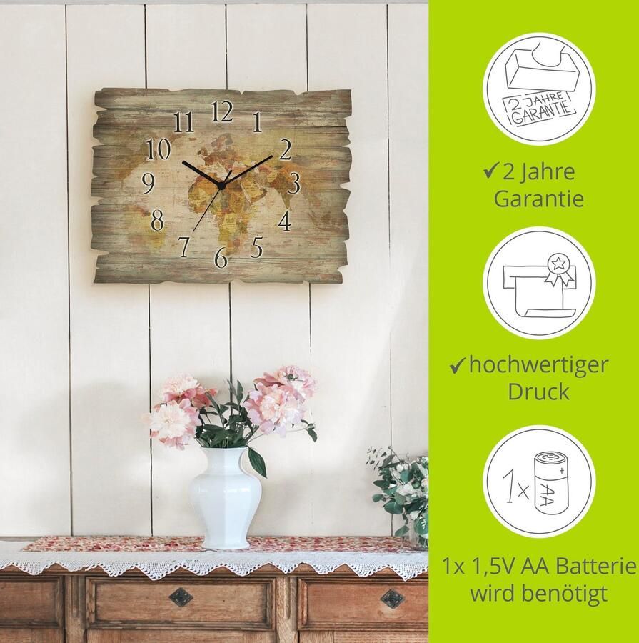 Artland Wandklok Wereldkaart optioneel verkrijgbaar met kwarts- of radiografisch uurwerk geruisloos zonder tikkend geluid - Foto 5