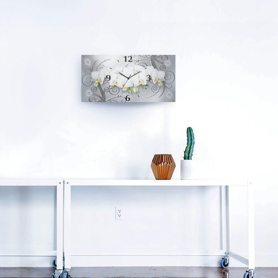 Artland Wandklok Witte orchideeën op ornamenten