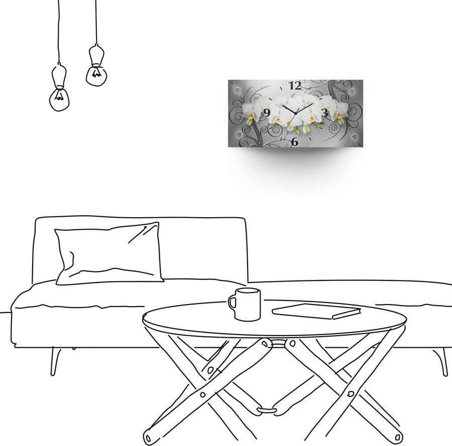 Artland Wandklok Witte orchideeën op ornamenten - Foto 5