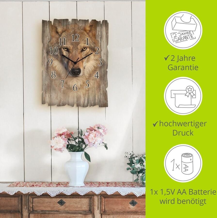 Artland Wandklok Wolf optioneel verkrijgbaar met kwarts- of radiografisch uurwerk geruisloos zonder tikkend geluid - Foto 5