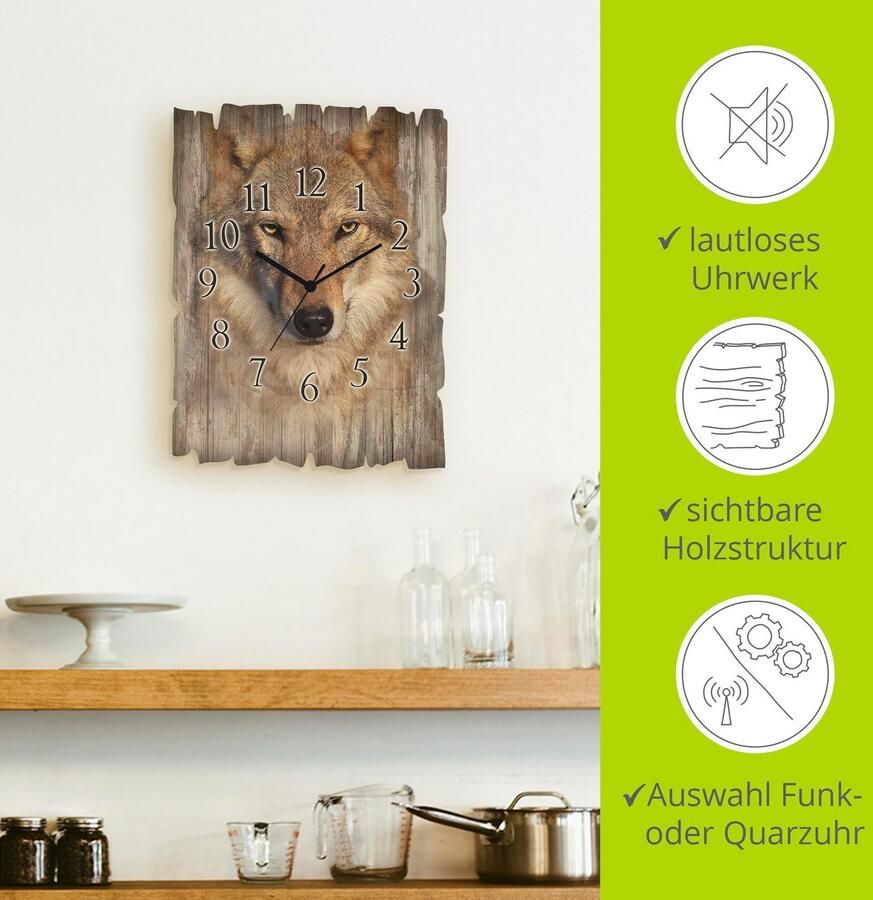 Artland Wandklok Wolf optioneel verkrijgbaar met kwarts- of radiografisch uurwerk geruisloos zonder tikkend geluid - Foto 6