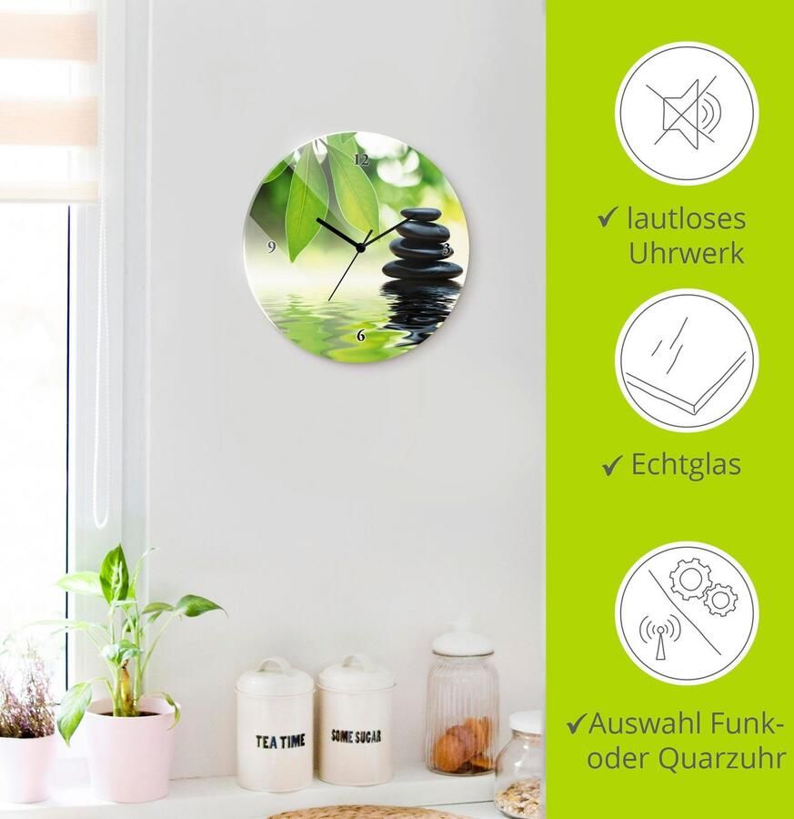 Artland Wandklok Zen steenpiramide op wateroppervlak optioneel verkrijgbaar met kwarts- of radiografisch uurwerk geruisloos zonder tikkend geluid - Foto 5