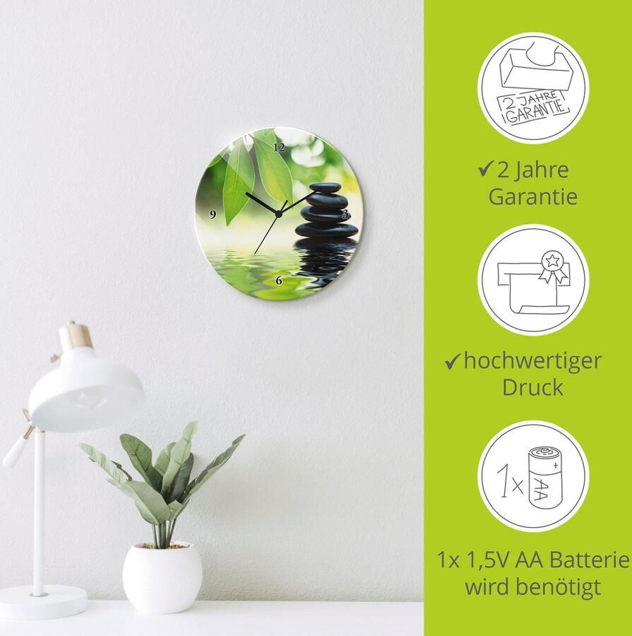 Artland Wandklok Zen steenpiramide op wateroppervlak optioneel verkrijgbaar met kwarts- of radiografisch uurwerk geruisloos zonder tikkend geluid - Foto 4