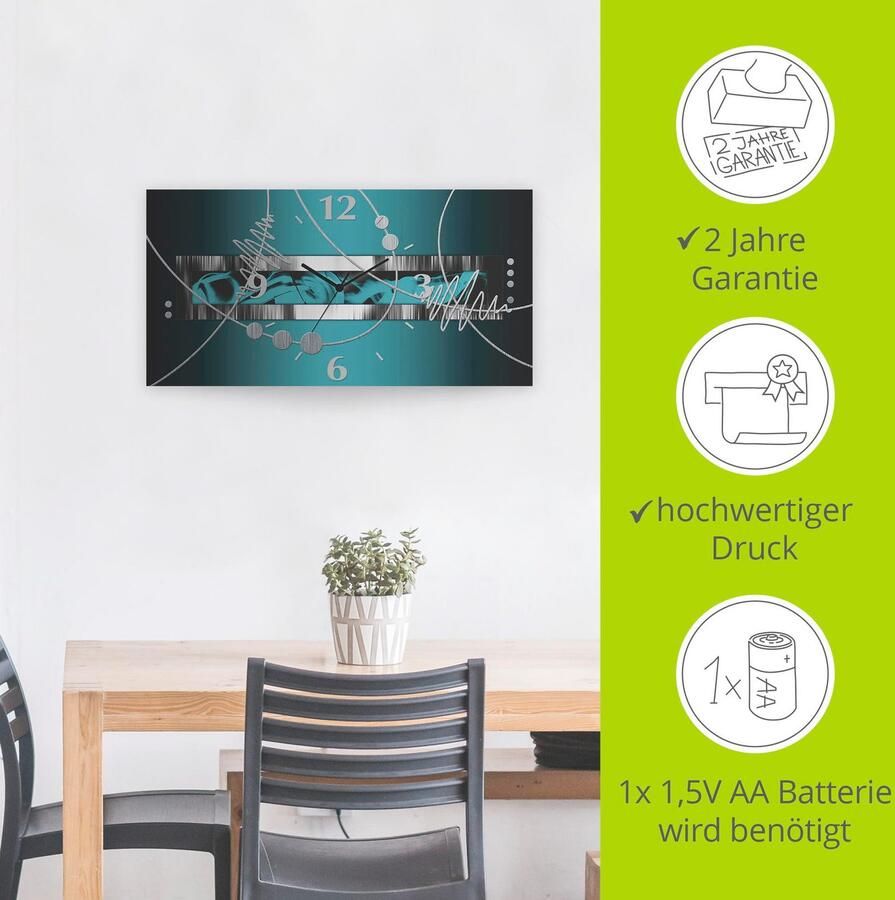 Artland Wandklok Zilverkleur abstract op petrol 3d-look geschulpt met kwarts- of radiografisch uurwerk verschillende maten - Foto 3