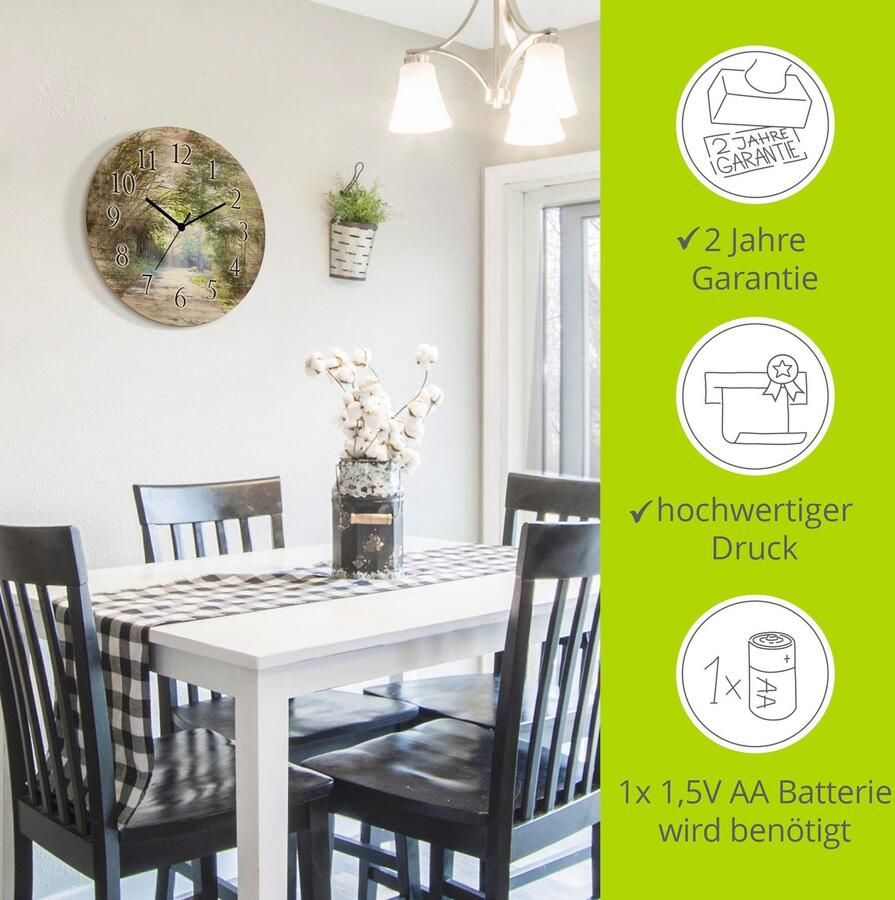 Artland Wandklok Zonnig bos optioneel verkrijgbaar met kwarts- of radiografisch uurwerk geruisloos zonder tikkend geluid - Foto 2