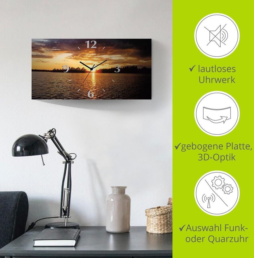 Artland Wandklok Zonsondergang aan het meer 3d-look geschulpt met kwarts- of radiografisch uurwerk verschillende maten - Foto 6