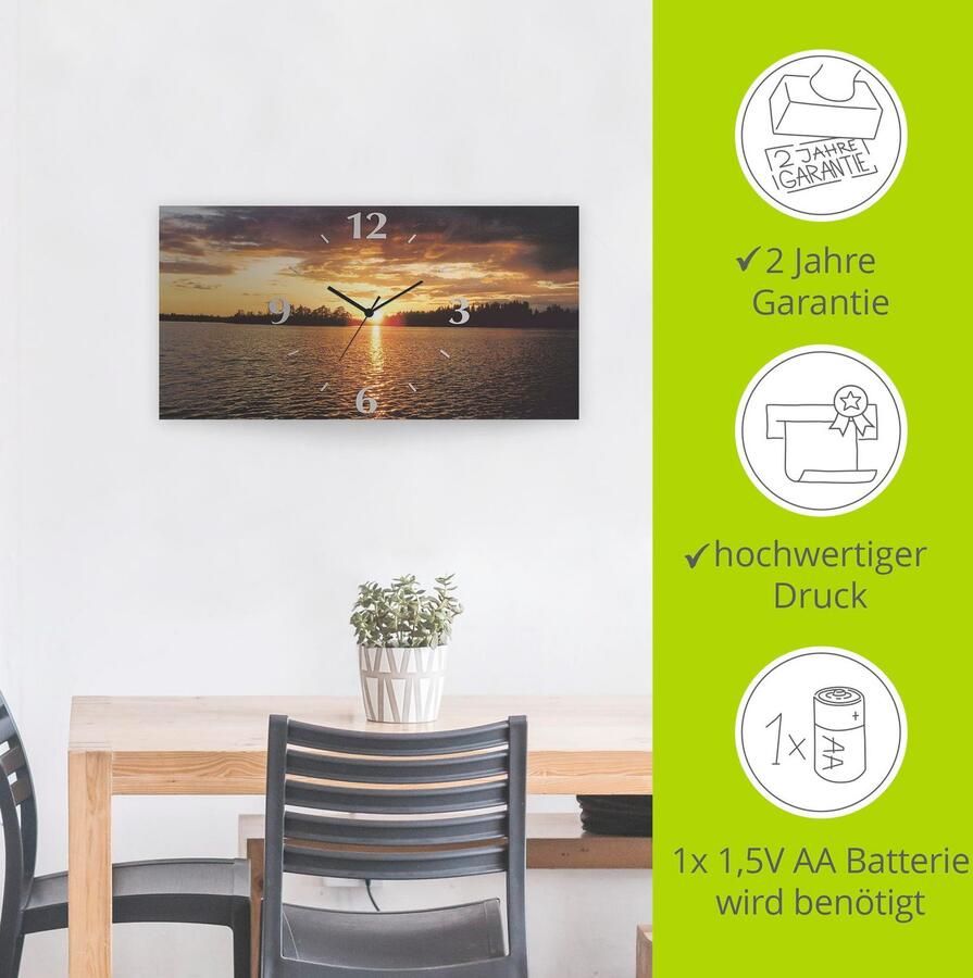 Artland Wandklok Zonsondergang aan het meer 3d-look geschulpt met kwarts- of radiografisch uurwerk verschillende maten - Foto 4