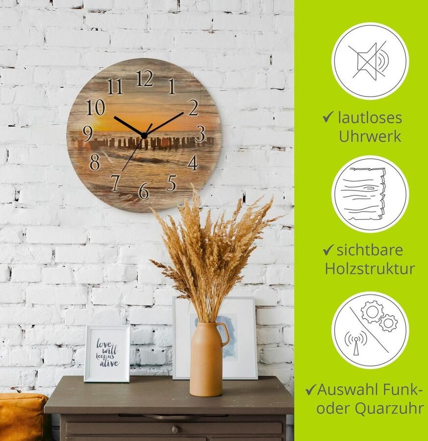 Artland Wandklok Zonsondergang aan het strand optioneel verkrijgbaar met kwarts- of radiografisch uurwerk geruisloos zonder tikkend geluid - Foto 3