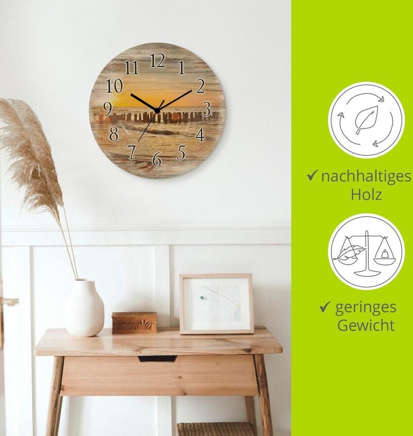 Artland Wandklok Zonsondergang aan het strand optioneel verkrijgbaar met kwarts- of radiografisch uurwerk geruisloos zonder tikkend geluid - Foto 4