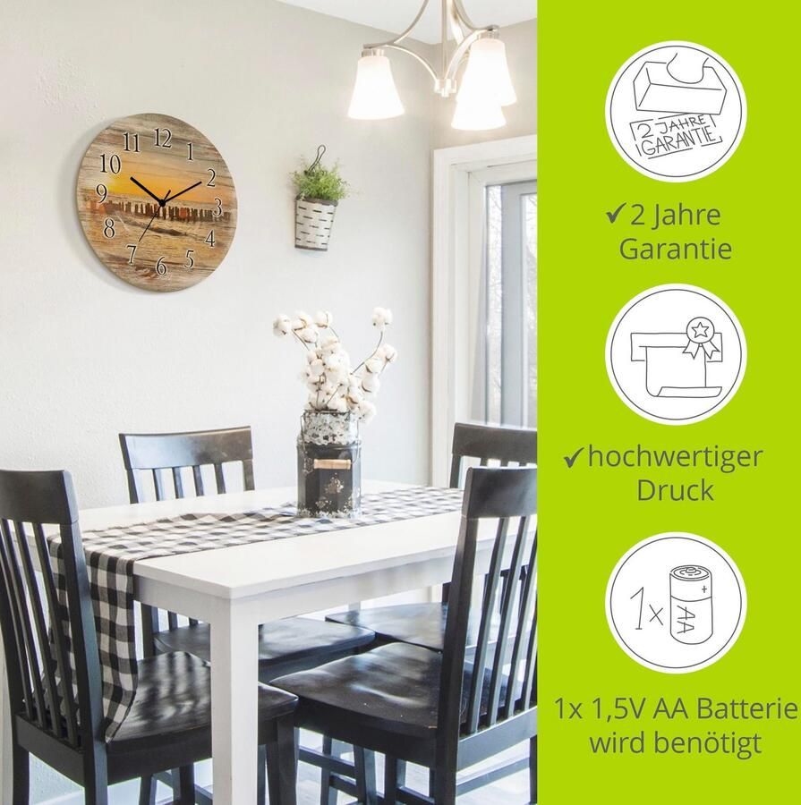 Artland Wandklok Zonsondergang aan het strand optioneel verkrijgbaar met kwarts- of radiografisch uurwerk geruisloos zonder tikkend geluid - Foto 2