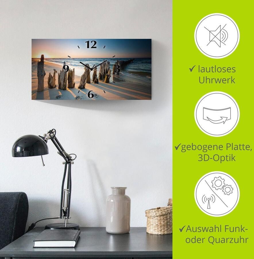 Artland Wandklok Zonsondergang strand golfbreker 3d-look geschulpt met kwarts- of radiografisch uurwerk verschillende maten - Foto 5