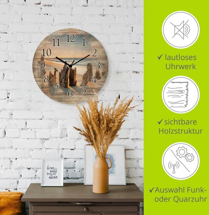 Artland Wandklok Zonsondergang strand optioneel verkrijgbaar met kwarts- of radiografisch uurwerk geruisloos zonder tikkend geluid - Foto 3