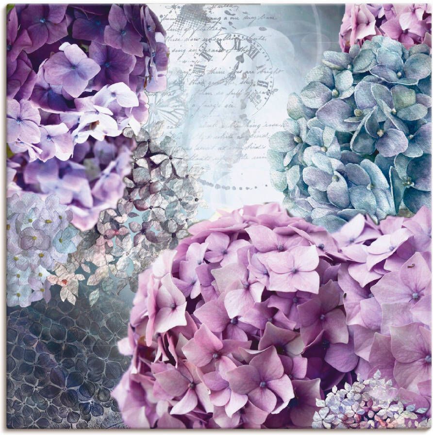 Artland Artprint Blauw en grijs hortensia als artprint van aluminium artprint voor buiten artprint op linnen poster in verschillende maten. maten