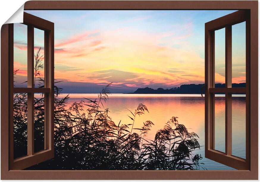 Artland Poster Blik uit het venster avondrood in het riet