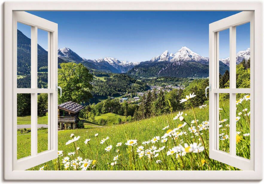 Artland Artprint Blik uit het venster Beierse Alpen als artprint van aluminium artprint op linnen muursticker of poster in verschillende maten - Foto 4