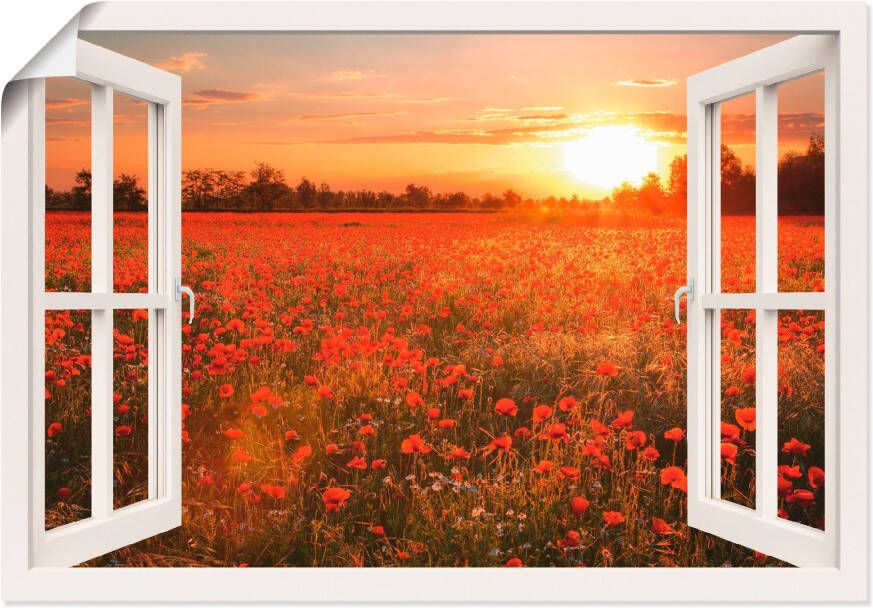 Artland Artprint Blik uit het venster klaprozenveld als artprint op linnen poster muursticker in verschillende maten - Foto 5