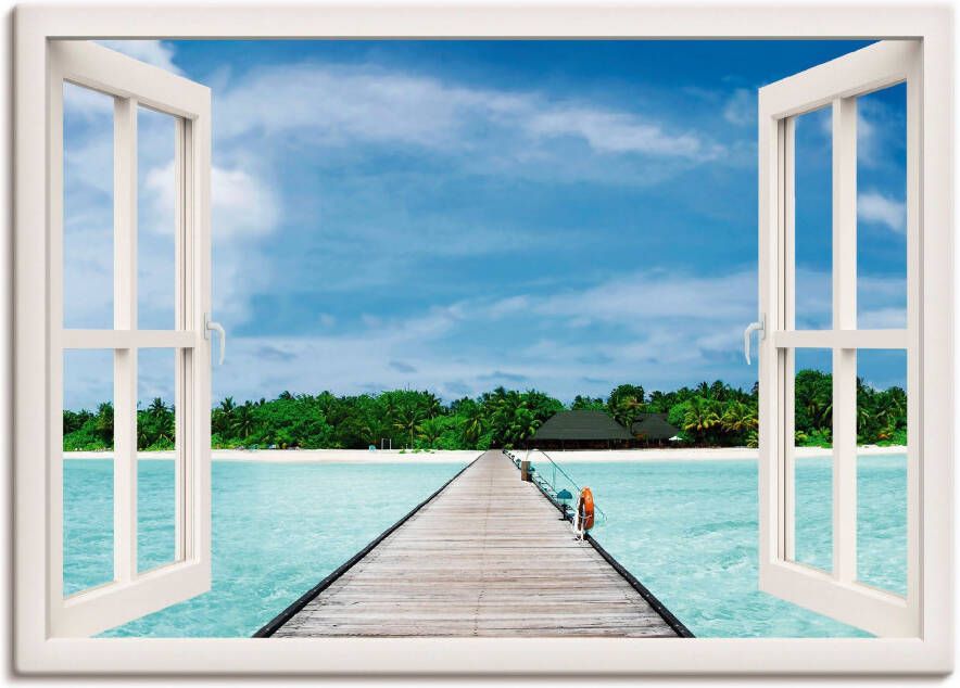 Artland Artprint Blik uit het venster Maldivisch paradijs als artprint op linnen poster muursticker in verschillende maten - Foto 1