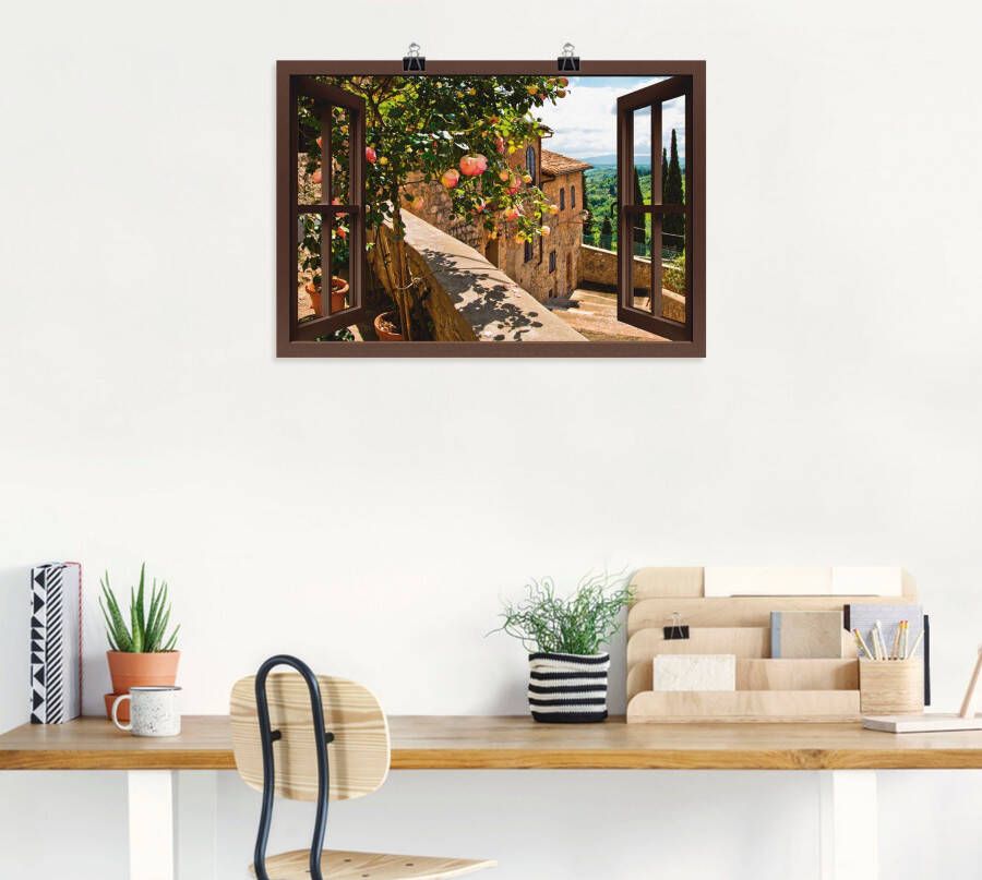 Artland Artprint Blik uit het venster rozen op balkon Toscane als artprint van aluminium artprint voor buiten artprint op linnen poster muursticker - Foto 4