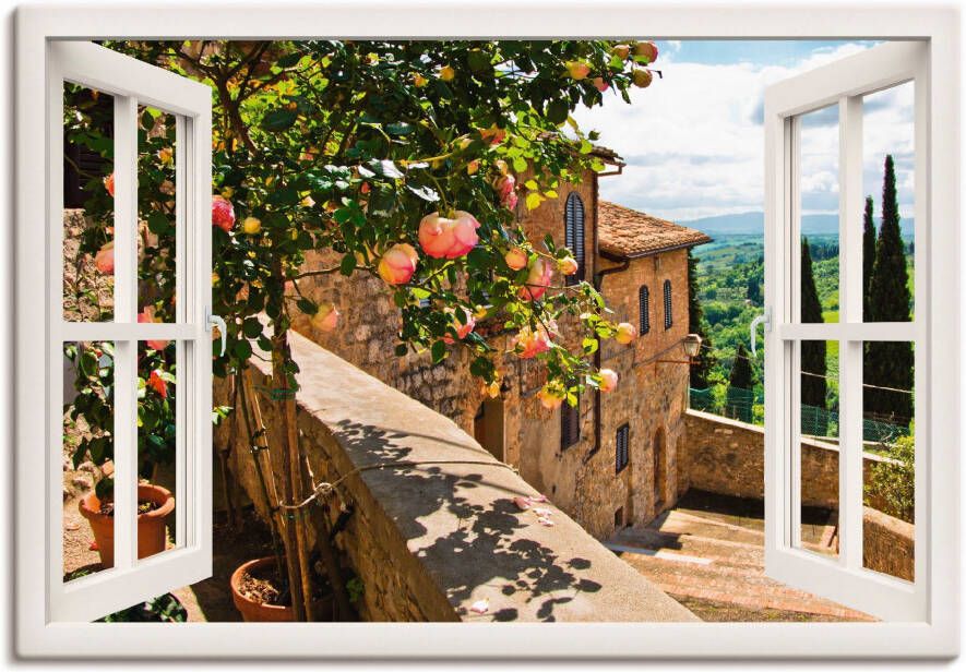 Artland Artprint Blik uit het venster rozen op balkon Toscane als artprint van aluminium artprint voor buiten artprint op linnen poster muursticker - Foto 4