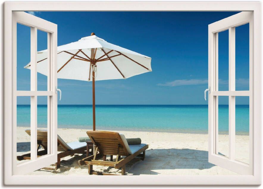 Artland Artprint Blik uit het venster twee ligstoelen als artprint op linnen muursticker in verschillende maten - Foto 6