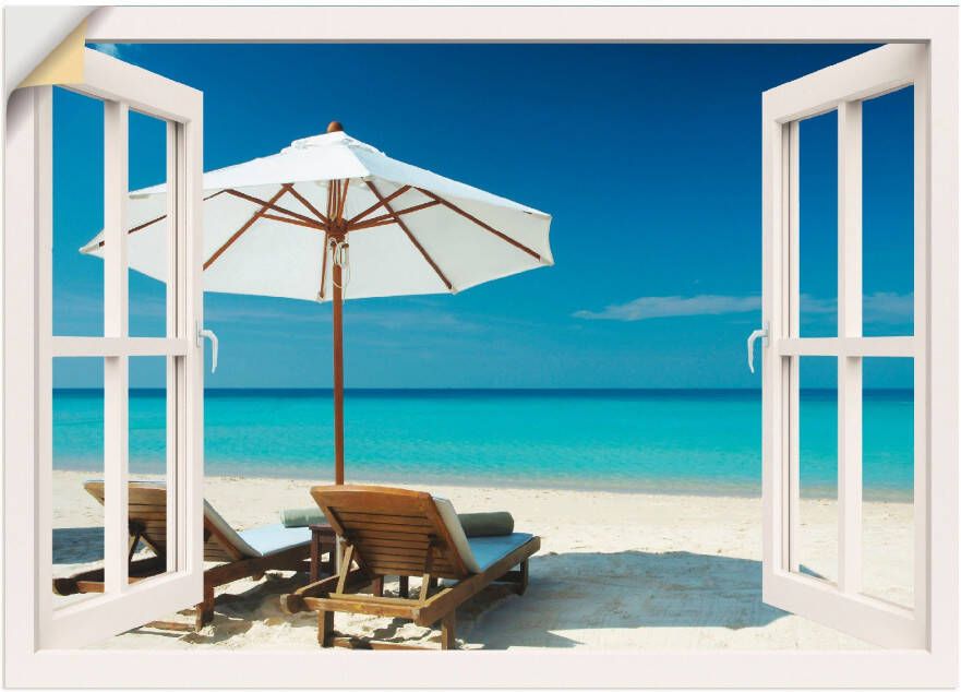 Artland Artprint Blik uit het venster twee ligstoelen als artprint op linnen muursticker in verschillende maten - Foto 8