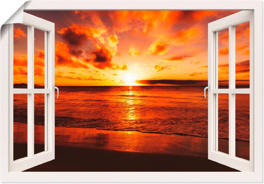 Artland Poster Blik uit het venster zonsondergang aan het strand - Foto 9