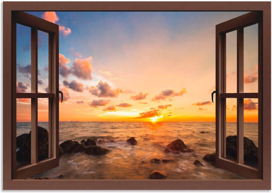 Artland Artprint Blik uit het venster zonsondergang aan zee - Foto 7