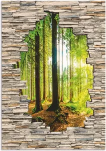 Artland Artprint Bos met stenen muur met uitzicht op de kreek in vele afmetingen & productsoorten artprint van aluminium artprint voor buiten artprint op linnen poster muursticker wandfolie ook geschikt voor de badkamer (1 stuk)