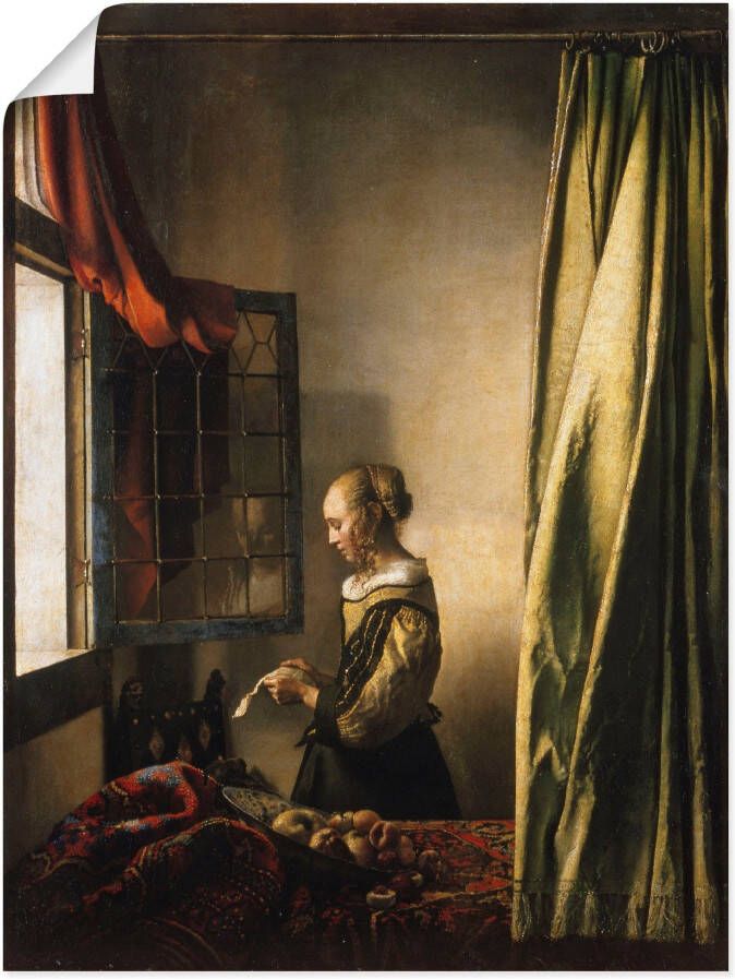 Artland Artprint Brieflezer bij het open raam. Ca. 1658 als artprint op linnen poster muursticker in verschillende maten