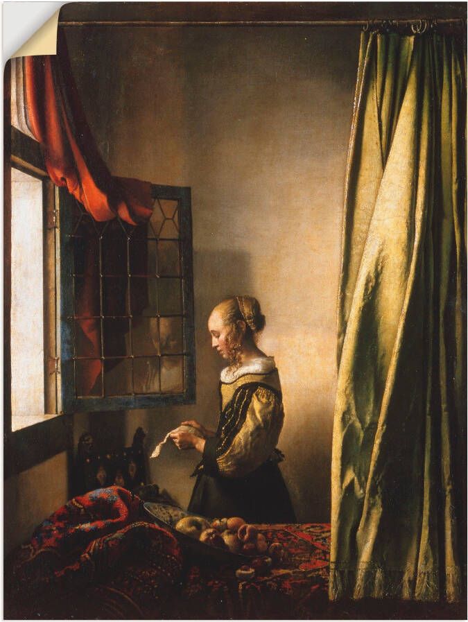 Artland Artprint Brieflezer bij het open raam. Ca. 1658 als artprint op linnen poster muursticker in verschillende maten