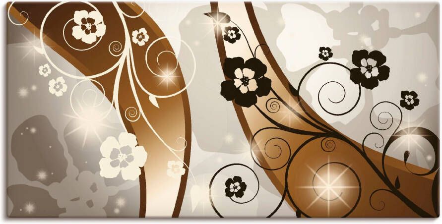 Artland Artprint Bruine wervelingen met bloemen als artprint op linnen poster in verschillende formaten maten - Foto 6