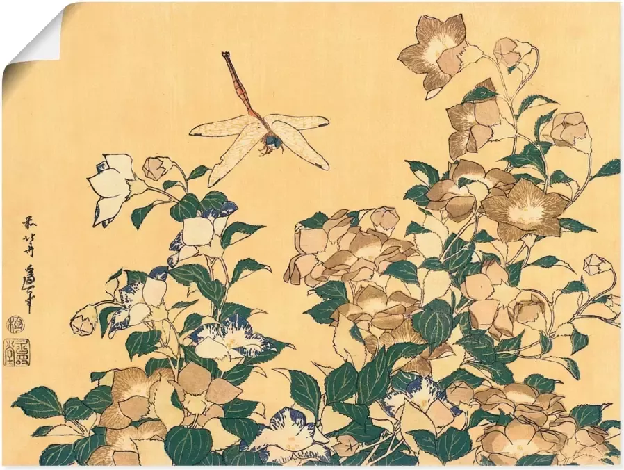 Artland Artprint Chinese Campanula en libelle in vele afmetingen & productsoorten -artprint op linnen poster muursticker wandfolie ook geschikt voor de badkamer (1 stuk)