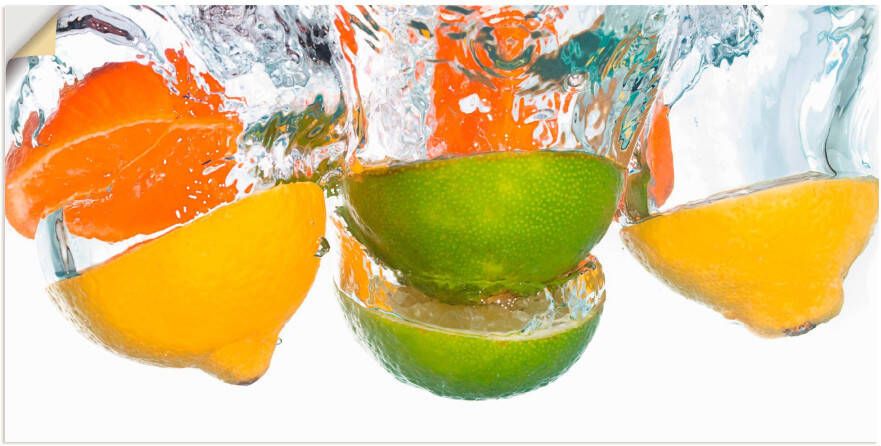 Artland Artprint Citrusvruchten vallen in helder water als artprint op linnen poster muursticker in verschillende maten - Foto 1