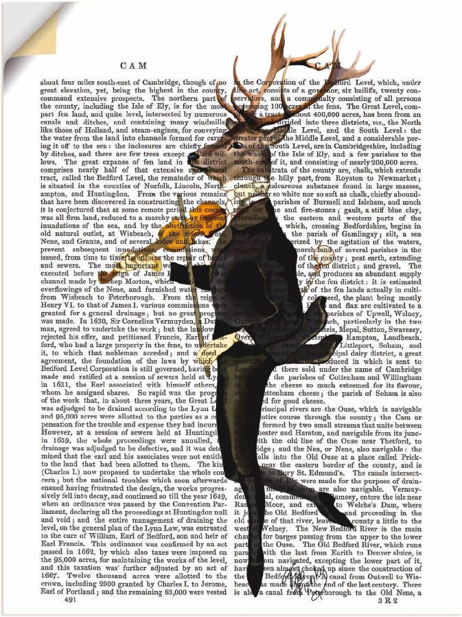 Artland Artprint Dansend hert met viool als artprint op linnen poster muursticker in verschillende maten