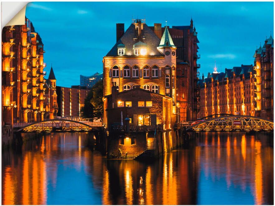 Artland Artprint Deel van de oude Speicherstadt in Hamburg als artprint op linnen poster muursticker in verschillende maten - Foto 4