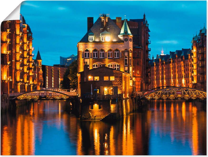 Artland Artprint Deel van de oude Speicherstadt in Hamburg als artprint op linnen poster muursticker in verschillende maten - Foto 4