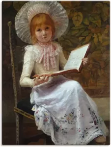 Artland Artprint Dochter Ida met prentenboek. in vele afmetingen & productsoorten -artprint op linnen poster muursticker wandfolie ook geschikt voor de badkamer (1 stuk)
