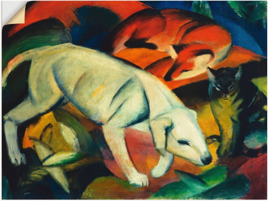 Artland Artprint Drie dieren (hond vos en kat). 1912 als artprint op linnen muursticker in verschillende maten