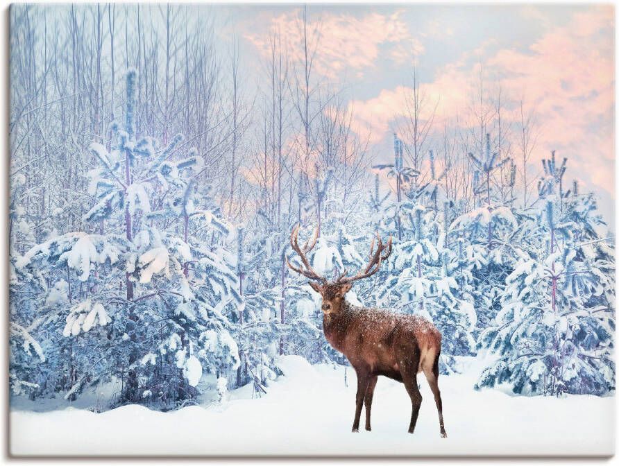 Artland Artprint Edelhert in het winterbos als artprint op linnen poster in verschillende formaten maten - Foto 8