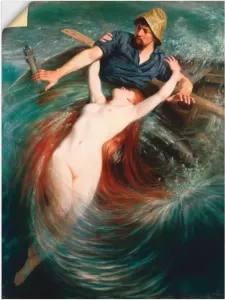 Artland Artprint Een visser in de greep van een sirene. in vele afmetingen & productsoorten -artprint op linnen poster muursticker wandfolie ook geschikt voor de badkamer (1 stuk)