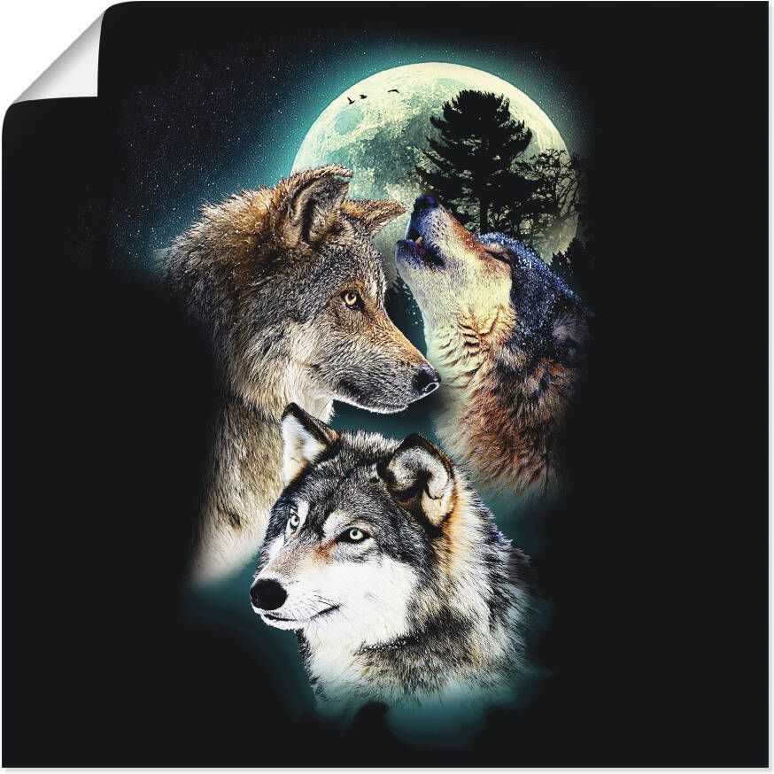Artland Artprint Fantasie wolf wolven met maan als artprint op linnen poster muursticker in verschillende maten - Foto 4