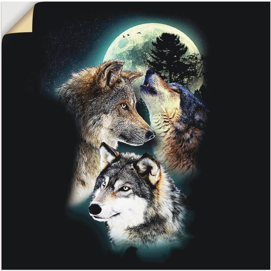 Artland Artprint Fantasie wolf wolven met maan als artprint op linnen poster muursticker in verschillende maten - Foto 1