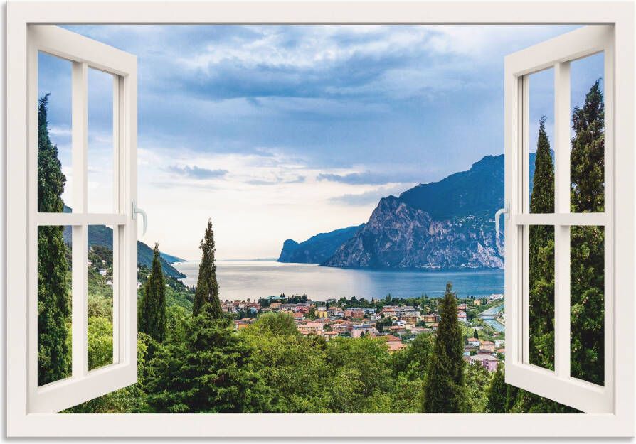 Artland Artprint Gardameer door het witte raam als artprint van aluminium artprint voor buiten artprint op linnen poster muursticker - Foto 5