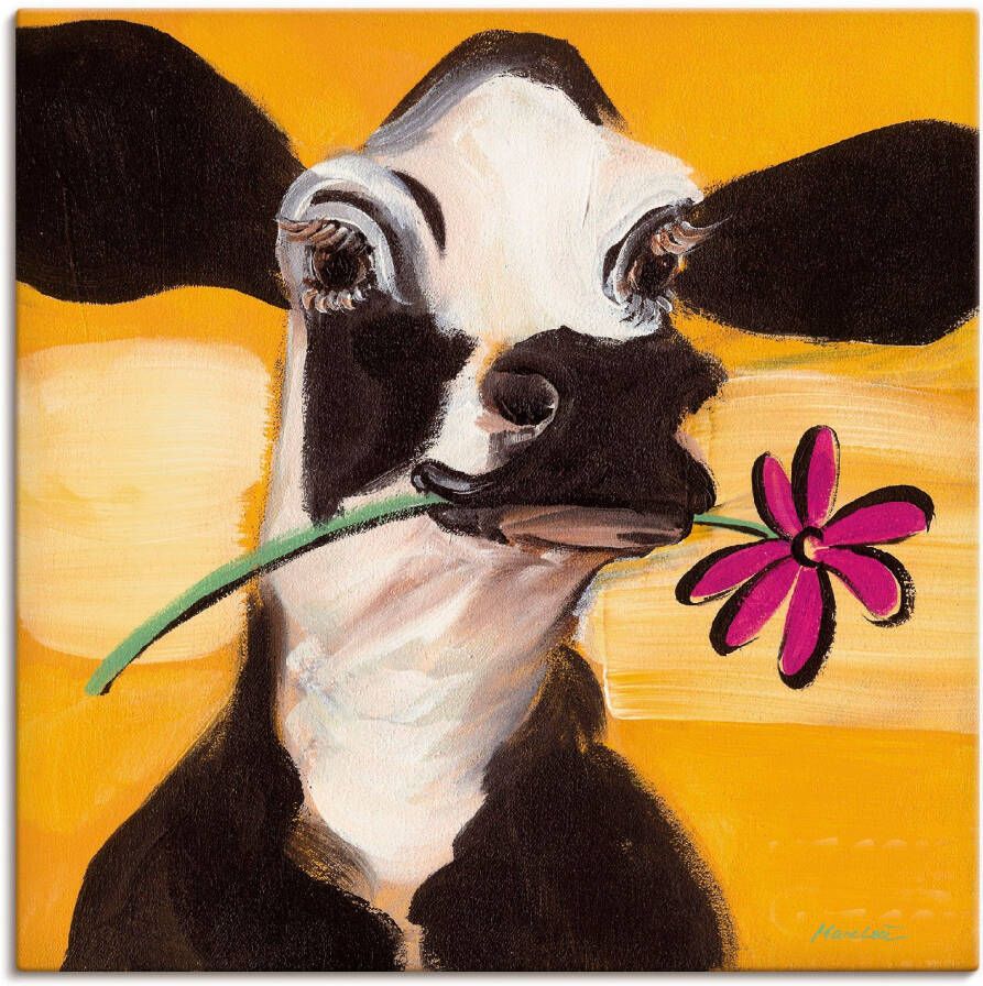 Artland Artprint Gelukkige koe als artprint op linnen poster muursticker in verschillende maten - Foto 1