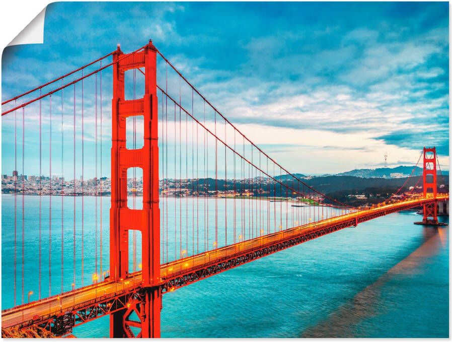 Artland Artprint Golden Gate Bridge als artprint van aluminium artprint voor buiten artprint op linnen poster muursticker - Foto 1