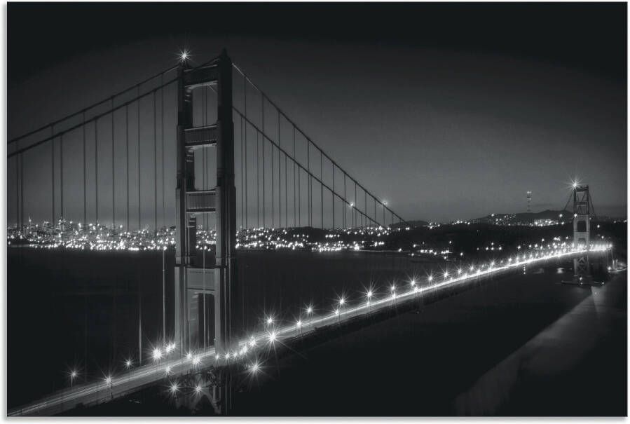 Artland Artprint Goudgeel bord met karaf Golden Gate Bridge s avonds als artprint van aluminium artprint voor buiten muursticker in diverse maten - Foto 1
