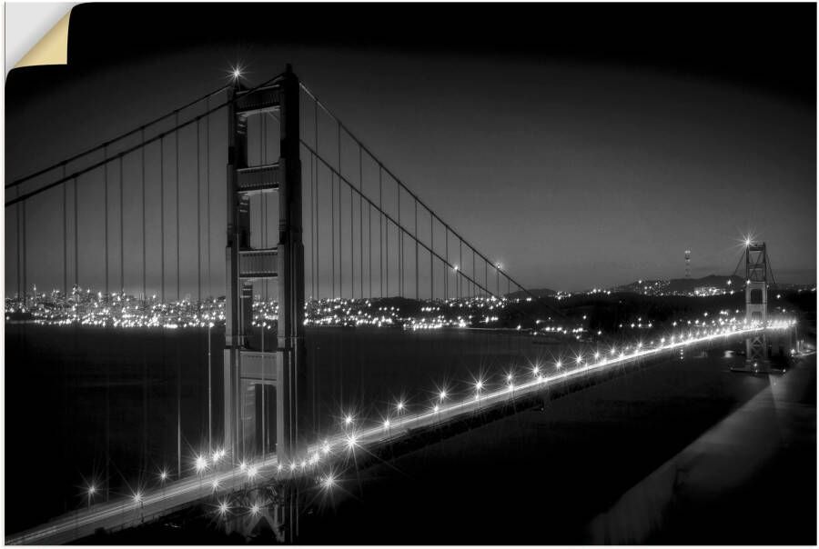 Artland Artprint Goudgeel bord met karaf Golden Gate Bridge s avonds als artprint van aluminium artprint voor buiten muursticker in diverse maten - Foto 1