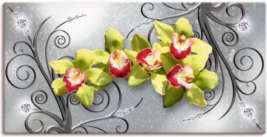 Artland Artprint Groene orchideeën op ornamenten als artprint van aluminium artprint voor buiten artprint op linnen poster muursticker - Foto 4